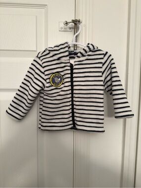 Toddler Black & White Striped Hooded Fleece Jacket